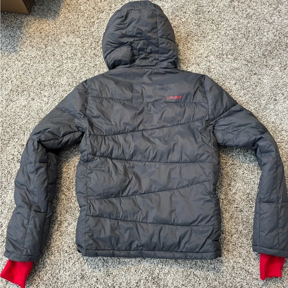 Spyder Men Charcoal and Crimson Puffer Jacket
